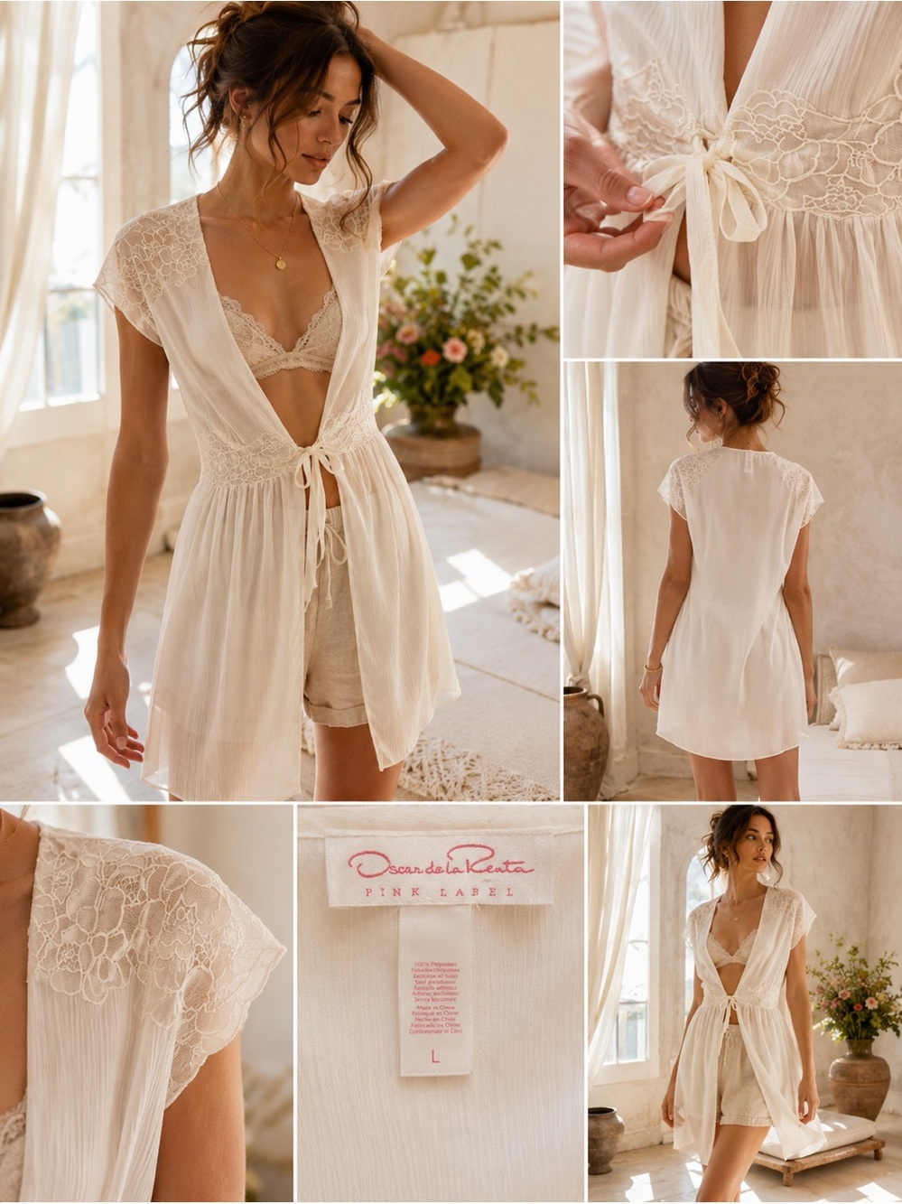 Oscar de la Renta Pink Label Sheer Lace Chiffon Wrap Coverup Dress